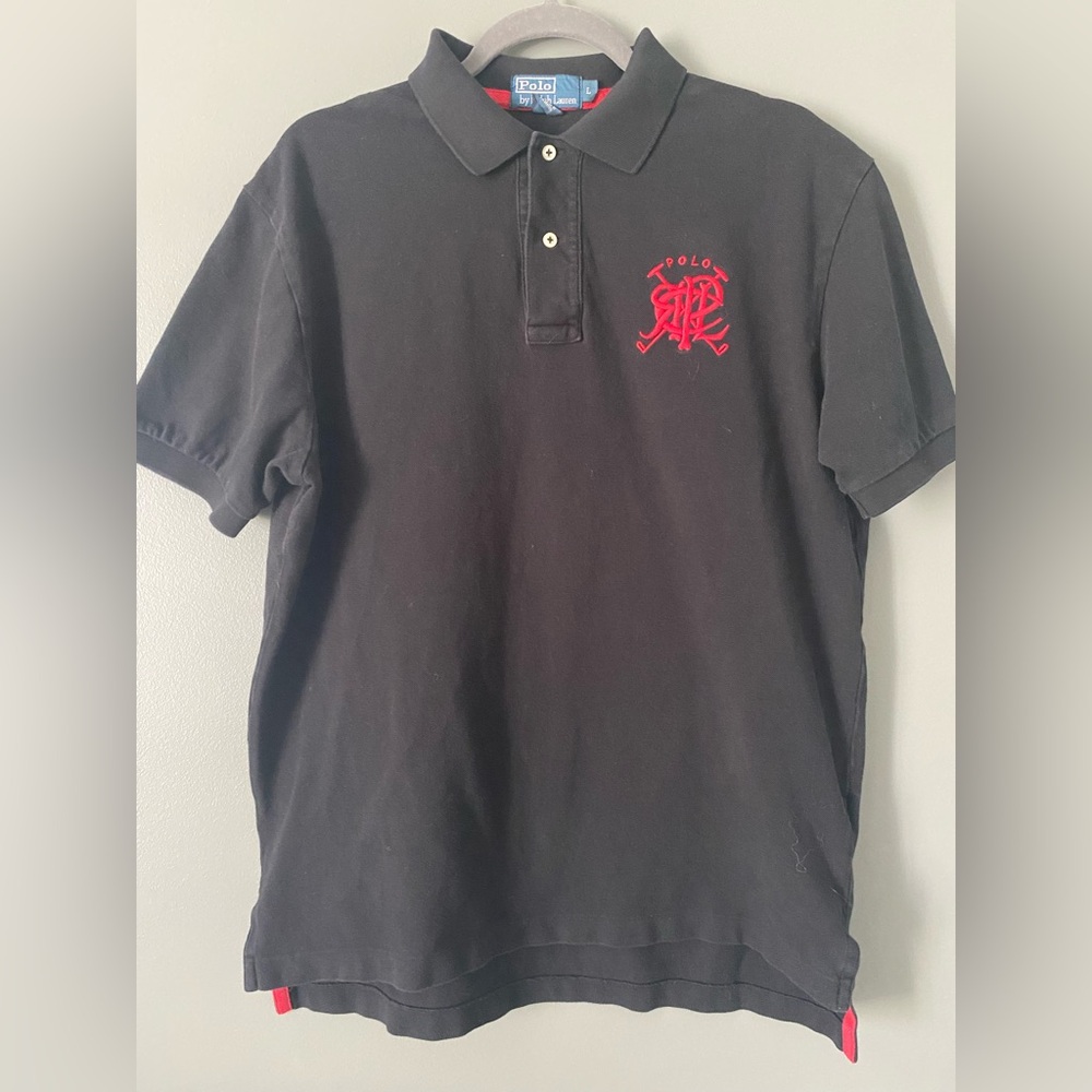 Polo Ralph Lauren Shirt Polo Mens L Black Red Crossed Mallet RPLC Crest